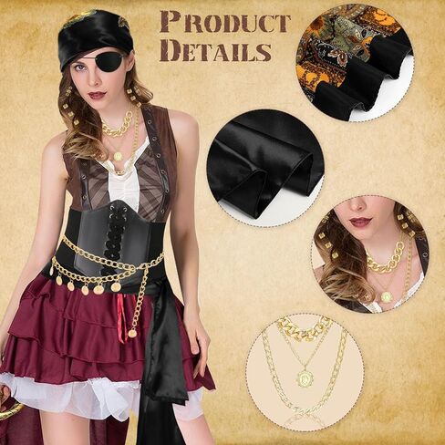Vermeyen 8 PCS Assume Assume Assume for Women with Head و Dancf Wrap Pirate Pirate Corset Eye Patch Netclace Sash Belt in Kuwait