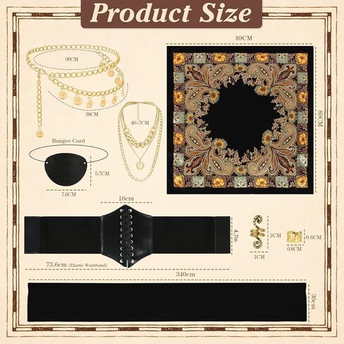 Vermeyen 8 PCS Assume Assume Assume for Women with Head و Dancf Wrap Pirate Pirate Corset Eye Patch Netclace Sash Belt in Kuwait