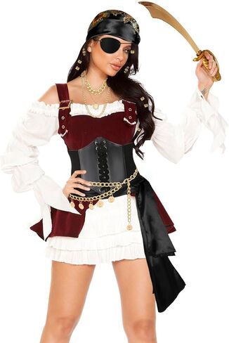 Vermeyen 8 PCS Assume Assume Assume for Women with Head و Dancf Wrap Pirate Pirate Corset Eye Patch Netclace Sash Belt in Kuwait