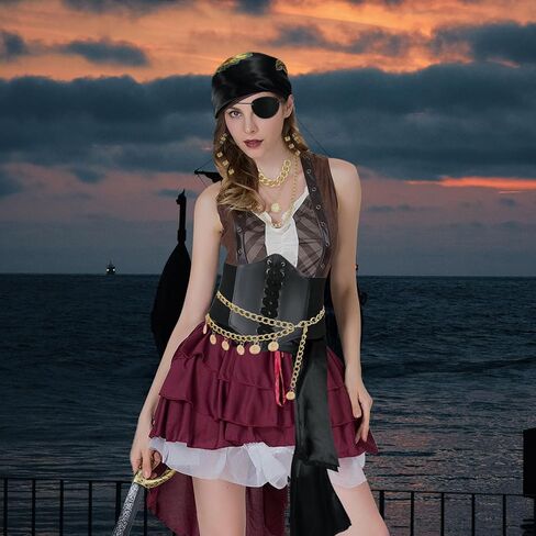 Vermeyen 8 PCS Assume Assume Assume for Women with Head و Dancf Wrap Pirate Pirate Corset Eye Patch Netclace Sash Belt in Kuwait