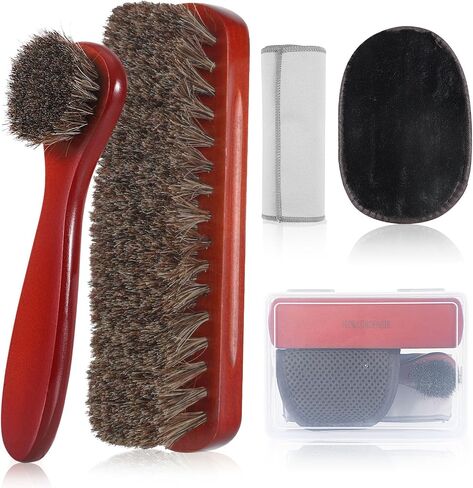 5 Pcs Horsehair Shine Shoes Brush Kit Polish Dauber Applicators Cleaning Leather Shoes Boots Care Brushes Suede Cleaner Brush with Microfiber Shoe Cloth. in Saudi Arabia