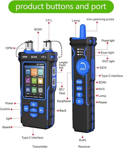 جهاز اختبار كابل الشبكة NF-8508 مع عداد الطاقة الضوئية VFL وPoE وقياس الطول - حبر كابل إيثرنت RJ11/RJ45/CAT5/CAT6 وتتبع خط الهاتف واختبار الألياف وأدوات الشبكة (NF-8508) in Kuwait
