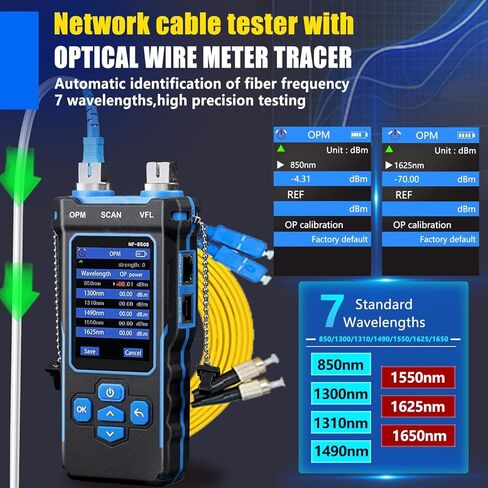جهاز اختبار كابل الشبكة NF-8508 مع عداد الطاقة الضوئية VFL وPoE وقياس الطول - حبر كابل إيثرنت RJ11/RJ45/CAT5/CAT6 وتتبع خط الهاتف واختبار الألياف وأدوات الشبكة (NF-8508) in Kuwait