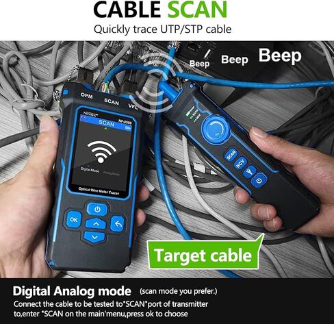 جهاز اختبار كابل الشبكة NF-8508 مع عداد الطاقة الضوئية VFL وPoE وقياس الطول - حبر كابل إيثرنت RJ11/RJ45/CAT5/CAT6 وتتبع خط الهاتف واختبار الألياف وأدوات الشبكة (NF-8508) in Kuwait