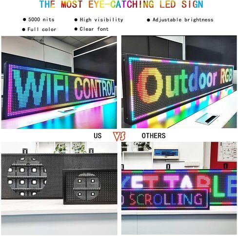P10 علامات LED ملونة كاملة خارجية للتحكم في WIFI مع علامة LED للتمرير عالية السطوع قابلة للبرمجة للوحة أعمال المتجر (77 بوصة × 14 بوصة) in Saudi Arabia