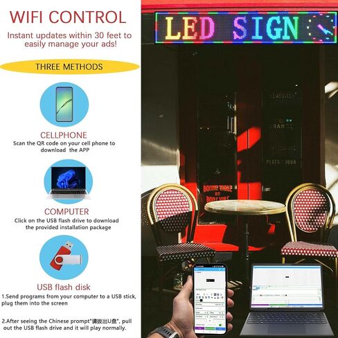 P10 علامات LED ملونة كاملة خارجية للتحكم في WIFI مع علامة LED للتمرير عالية السطوع قابلة للبرمجة للوحة أعمال المتجر (77 بوصة × 14 بوصة) in Saudi Arabia