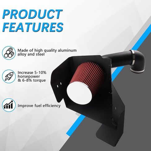 Cold Air Intake Kit Compatible with 2013-2019 RAM 1500/Classic 3.6L V6, High Performance Aluminum Intake System with Red Filter & Heat Shield, Horsepower & Torque Upgrade in Saudi Arabia