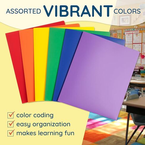 Blue Summit Supplies Multicolor Plastic Two Pocket Folders with 3 Holes, Plastic Folders with 2 Pockets and Business Card Slot, 3 Hole Punched 2 Pocket Folders for School, Home, and Work, 6 Pack in Saudi Arabia