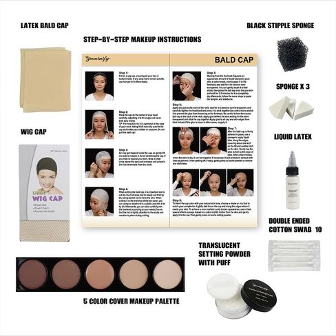 Bald Cap Costume Makeup Kit for Men Adults,Complete SFX Makeup Kit with Tools & Instructions,Professional Bald Caps for Halloween Costumes, Cosplay, and Theater in Kuwait