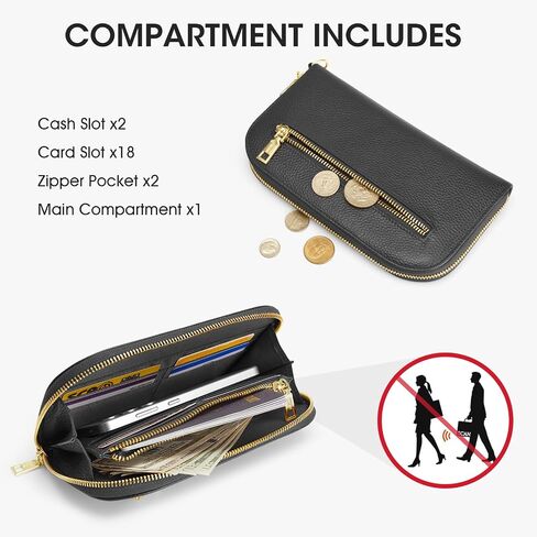 Kattee RFID Wallet Women ، محافظ معصم من الجلد للنساء ، حامل بطاقة Slim Clutch مع حزام معصم قابل للإزالة in Saudi Arabia