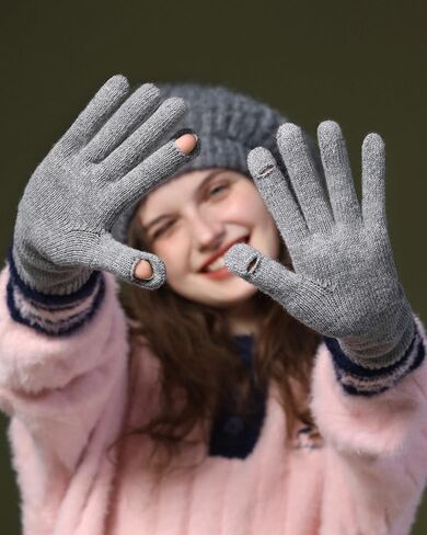 Winter Warm Wool Touch Screen Long Knitted Gloves for Women in Saudi Arabia