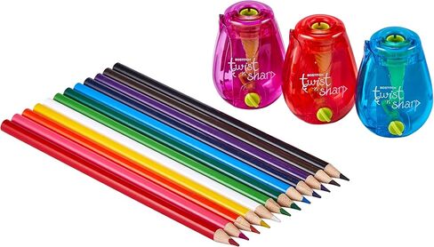 Bostitch Office Pencil Sharpener Twist-N-Sharp Colored Manual Small Pencil Sharpeners Hand Held, 3 Pack, Covered, Lime Green, Blue and Red Color Portable Handheld Sharpeners with Cover, PS1-ADJ-X3 in Saudi Arabia
