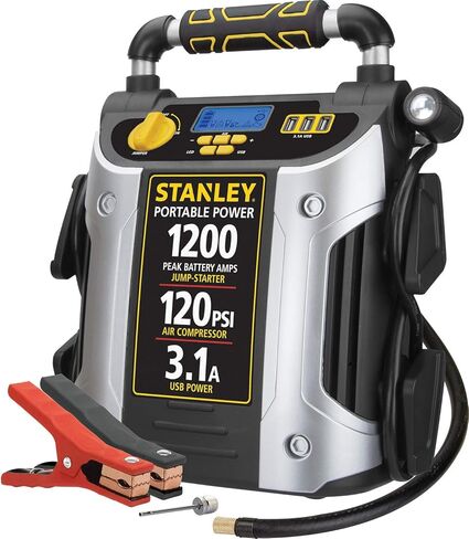 Stanlety J5C09D 1200 Peak Amp Automotive Jump Starter ، Portable Power - 2.1a/10W USB Port ، 120 PSI Air Compressor in Kuwait