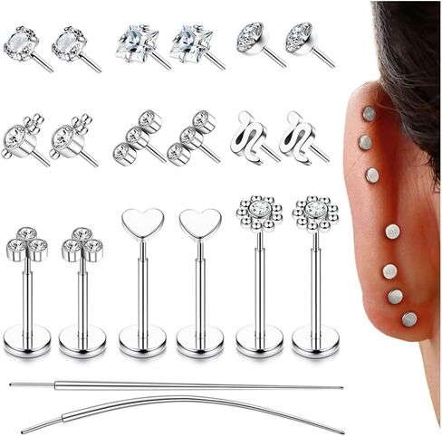YADOCA Threadless Flat Back Earrings Hypoallergenic Nose Studs Rings for Women 14K Gold Plated 316L Surgical Steel Lip Labret Conch Medusa Cartilage Tragus Nose Piercing Jewelry 20G 18G 16G in Saudi Arabia