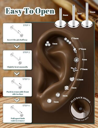 YADOCA Threadless Flat Back Earrings Hypoallergenic Nose Studs Rings for Women 14K Gold Plated 316L Surgical Steel Lip Labret Conch Medusa Cartilage Tragus Nose Piercing Jewelry 20G 18G 16G in Saudi Arabia