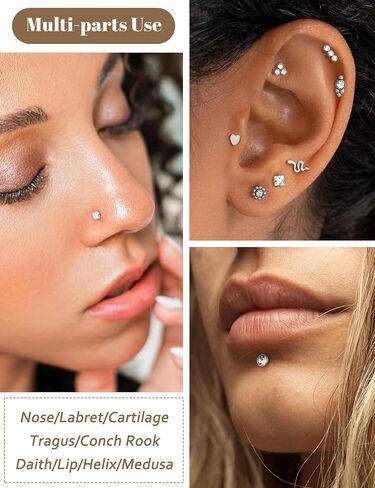 YADOCA Threadless Flat Back Earrings Hypoallergenic Nose Studs Rings for Women 14K Gold Plated 316L Surgical Steel Lip Labret Conch Medusa Cartilage Tragus Nose Piercing Jewelry 20G 18G 16G in Saudi Arabia