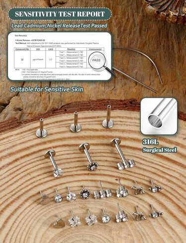 YADOCA Threadless Flat Back Earrings Hypoallergenic Nose Studs Rings for Women 14K Gold Plated 316L Surgical Steel Lip Labret Conch Medusa Cartilage Tragus Nose Piercing Jewelry 20G 18G 16G in Saudi Arabia