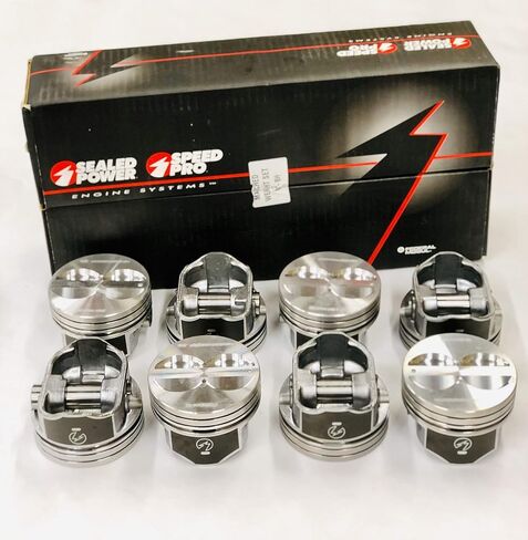 Speed Pro H345DCP 350 Small Block Chevy SBC Flat Top Pistons Coated Piston 5.7". For Standard 4.00" Bore Diameter. in Saudi Arabia