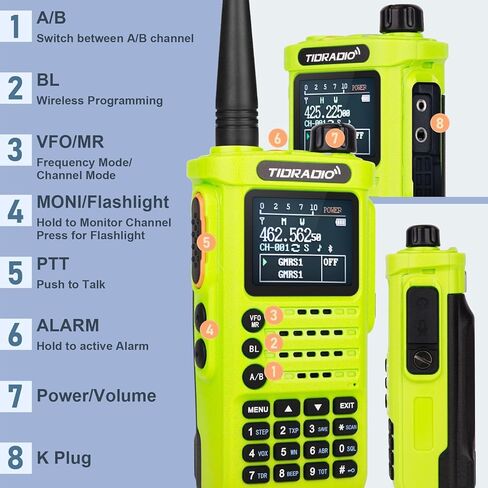 (الجيل الثاني) TIDRADIO TD-H8 GMRS راديو ثنائي الاتجاه طويل المدى مع بطارية USB-C 2500 مللي أمبير في الساعة، قابلة للبرمجة عبر التطبيق، 155 رمز خصوصية، جهاز استقبال ومسح ثنائي النطاق، SOS، DTMF، وتنبيهات الطقس NOAA (حزمة واحدة) in Kuwait