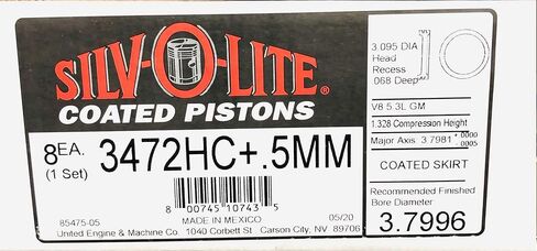 Set of (8) +.020" Pistons & Moly Rings Kit compatible with Chevy 5.3L LS1 Silvolite Hypereutectic Pistons 1999-2003 DISH TOP VIN"T" (3.7996" Bore Size) in Saudi Arabia