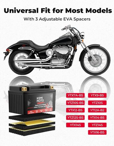 بطارية ليثيوم للدراجات النارية KEMIMOTO YTX14-BS/YTX9-BS، بطارية ليثيوم LiFePO4 12 فولت 6 أمبير، بطارية رياضية مشحونة بالكامل، مع 5 فواصل EVA مناسبة عالميًا، متوافقة مع جزازة العشب للدراجات النارية ATV UTV in Saudi Arabia