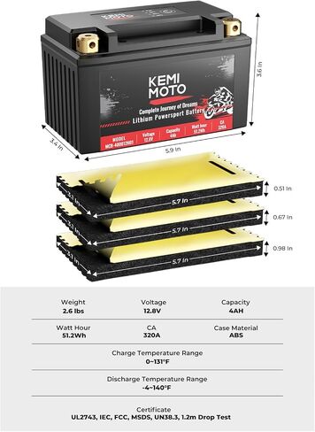 بطارية ليثيوم للدراجات النارية KEMIMOTO YTX14-BS/YTX9-BS، بطارية ليثيوم LiFePO4 12 فولت 6 أمبير، بطارية رياضية مشحونة بالكامل، مع 5 فواصل EVA مناسبة عالميًا، متوافقة مع جزازة العشب للدراجات النارية ATV UTV in Saudi Arabia