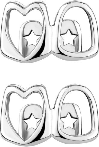 2Pcs 14K Gold Plated Hip Hop Teeth Grillz Punk Custom Fit Teeth Grillz Caps Hollow Out Double Teeth Grills for Your Teeth Gold Grillz for Men Women in Kuwait