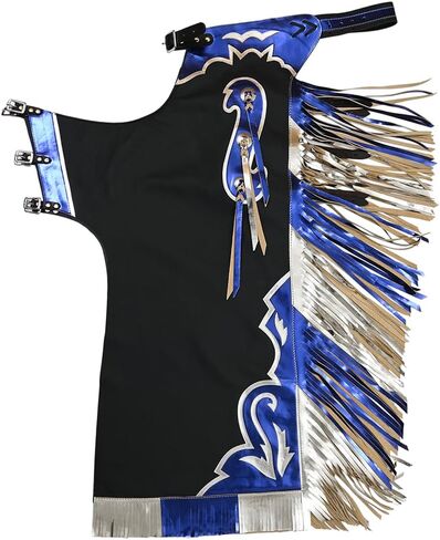 Hilason Bull Riding Pro Rodeo Chaps Black Smooth Leather Bronc show adult | للرجال والنساء الغربيين للجنسين in Kuwait
