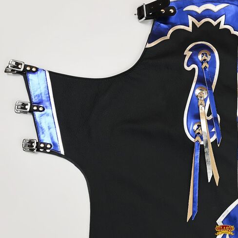 Hilason Bull Riding Pro Rodeo Chaps Black Smooth Leather Bronc show adult | للرجال والنساء الغربيين للجنسين in Kuwait