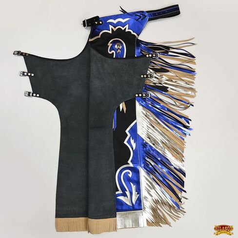 Hilason Bull Riding Pro Rodeo Chaps Black Smooth Leather Bronc show adult | للرجال والنساء الغربيين للجنسين in Kuwait