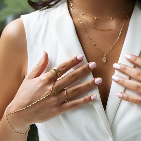 Yeezii Gold Hand Chain Bracelets for Women ، 2 PCS 14K Gold Plated Zirconia Zirconia chain serelect ، strendy Ring Bracelet Chain Jewelry for Her in Kuwait