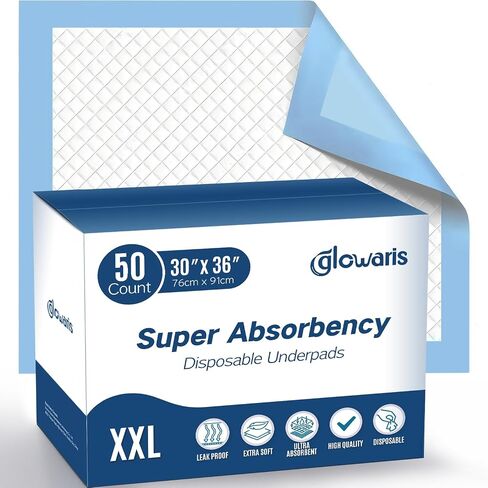 50 Count 30" x 36" XXL Disposable Underpads, Super Absorbent Leakproof Quick Drying, Baby Puppy & Adults Bed Pads Disposable Adult, Dog Pee Pads Extra Large, Incontinence Bed Pads in Saudi Arabia