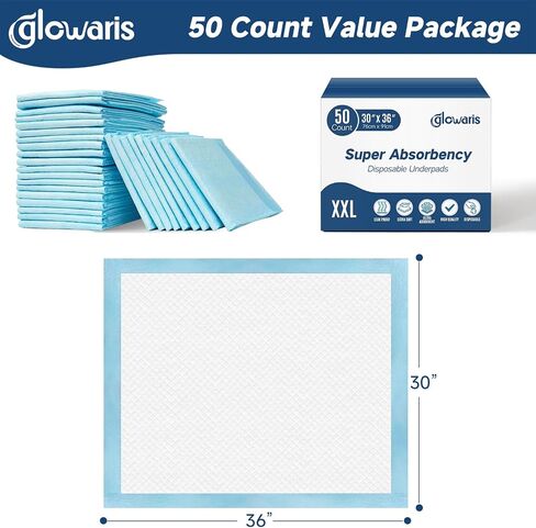 50 Count 30" x 36" XXL Disposable Underpads, Super Absorbent Leakproof Quick Drying, Baby Puppy & Adults Bed Pads Disposable Adult, Dog Pee Pads Extra Large, Incontinence Bed Pads in Saudi Arabia