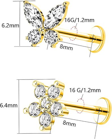 Crown Threadless 316L Surgical Steel Top Push In Lip Ring Labret, Flat Back Heart Nose Studs，Helix Tragus Conch Cartilage Earring Studs for Womens in Kuwait