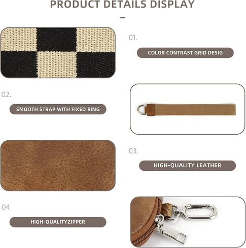 Checkered Wristlet Wallets for Women Checkerboard Dual Pouch Keychain Wristlet Coin Purse with Card Holder (Brown) in Saudi Arabia