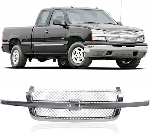 CarPartsDepot Front Grille Bright & Black Grill Compatible With Chevrolet 2003-2006 Silverado 1500 2500 3500 & 2007 Silverado Classic GM1200489 19168629 in Saudi Arabia