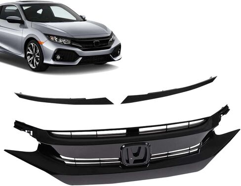 PIT66 Front Bumper Hood Grille Guards + 2Pcs Eye Lid, Compatible with 2016-2018 Honda Civic 10th GEN OE Factory Style ABS Plastic Grill 68431JA00A in Kuwait