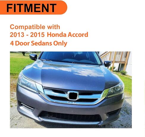 ECOTRIC Front Bumper Hood Grille Grill Compatible with 2013-2015 Honda Accord 4D Replacement for 71121T2FA01 HO1200214 Black & Chrome (4 Door Sedans ONLY) in Saudi Arabia