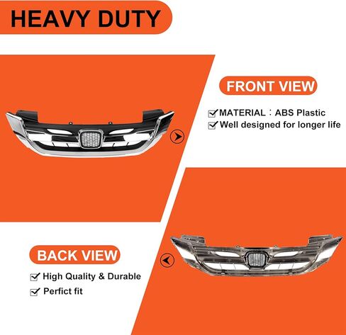 ECOTRIC Front Bumper Hood Grille Grill Compatible with 2013-2015 Honda Accord 4D Replacement for 71121T2FA01 HO1200214 Black & Chrome (4 Door Sedans ONLY) in Saudi Arabia