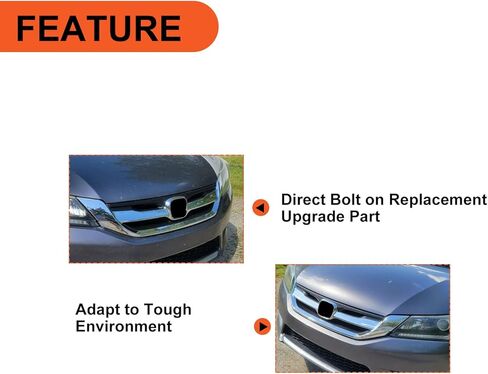 ECOTRIC Front Bumper Hood Grille Grill Compatible with 2013-2015 Honda Accord 4D Replacement for 71121T2FA01 HO1200214 Black & Chrome (4 Door Sedans ONLY) in Saudi Arabia