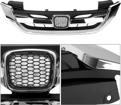 ECOTRIC Front Bumper Hood Grille Grill Compatible with 2013-2015 Honda Accord 4D Replacement for 71121T2FA01 HO1200214 Black & Chrome (4 Door Sedans ONLY) in Saudi Arabia