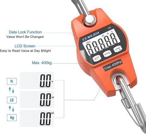440lb/200kg Digital Crane Scale - Compact LCD Handheld Hanging Scale for Garage, Farm, Hunting, Fishing & More(200kg/Black) in Kuwait