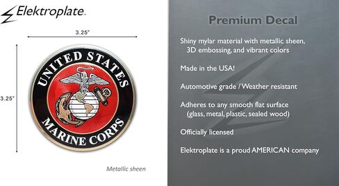 Elektroplate Officially Licensed US Marine Corps Premium Decal (3.25")| Metallic 3D Embossing All Weather Vinyl Sticker for Car, Water Bottle, Laptop, Cooler, Bumper, Phone and More | Made in The USA in Saudi Arabia