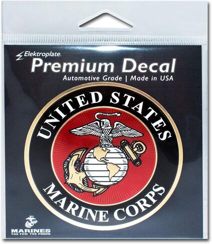 Elektroplate Officially Licensed US Marine Corps Premium Decal (3.25")| Metallic 3D Embossing All Weather Vinyl Sticker for Car, Water Bottle, Laptop, Cooler, Bumper, Phone and More | Made in The USA in Saudi Arabia