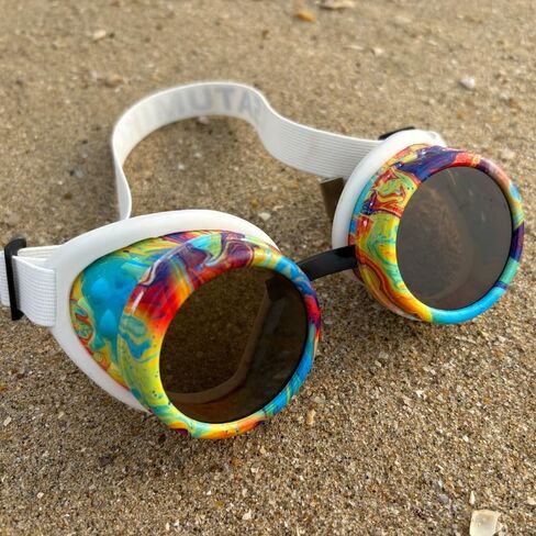 Fashion Steampunk Goggles Funky Glasses with Colorful Frame Padded Rubber Protect Eyes from Dust and Dirt in Kuwait