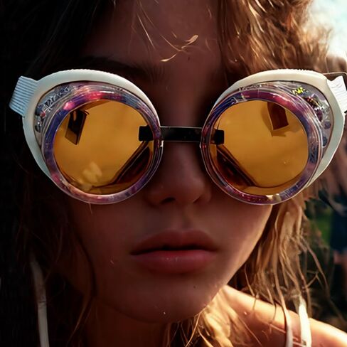 Fashion Steampunk Goggles Funky Glasses with Colorful Frame Padded Rubber Protect Eyes from Dust and Dirt in Kuwait