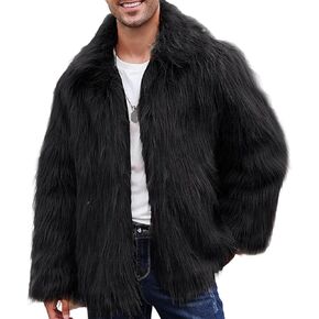 Gihuo Men's Faux Fur Coat Plush Winter Winter Furry Jacket ، سترة الفراء المزيفة المزيفة للرجال in Saudi Arabia