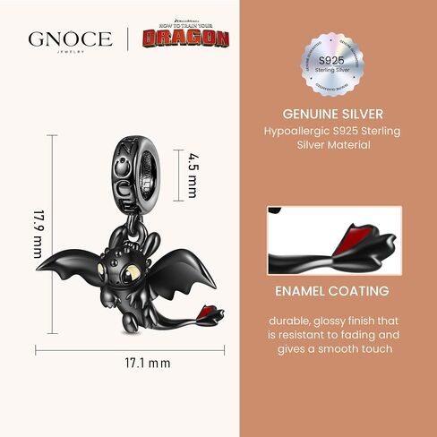 GNOCE How to Train Your Dragon Toothless Flapping Wings Pendant Dangle Charm or Women, S925 Sterling Silver Dangle Charms for Women Wife, Valentine‘s Day, Mother’s Day Jewelry (Toothless) in Saudi Arabia