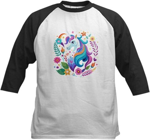 cafepress ملونة unicorn kids baseball tirt kids cotton baseball Jersey ، 3/4 Raglan Sleeve Shirt in Kuwait