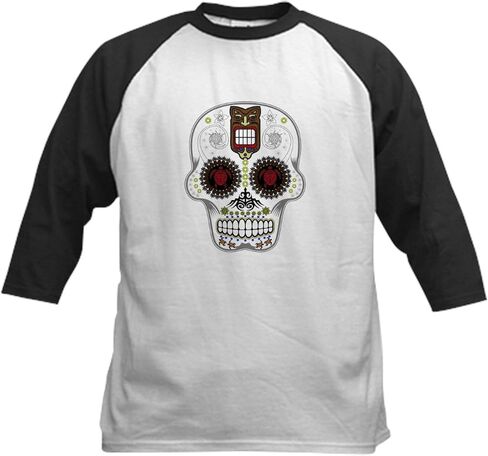 CafePress Candy Skull Hawiian Shirt Ghost Outline Baseball J Kids Cotton Baseball Jersey, 3/4 Raglan Sleeve Shirt in Saudi Arabia